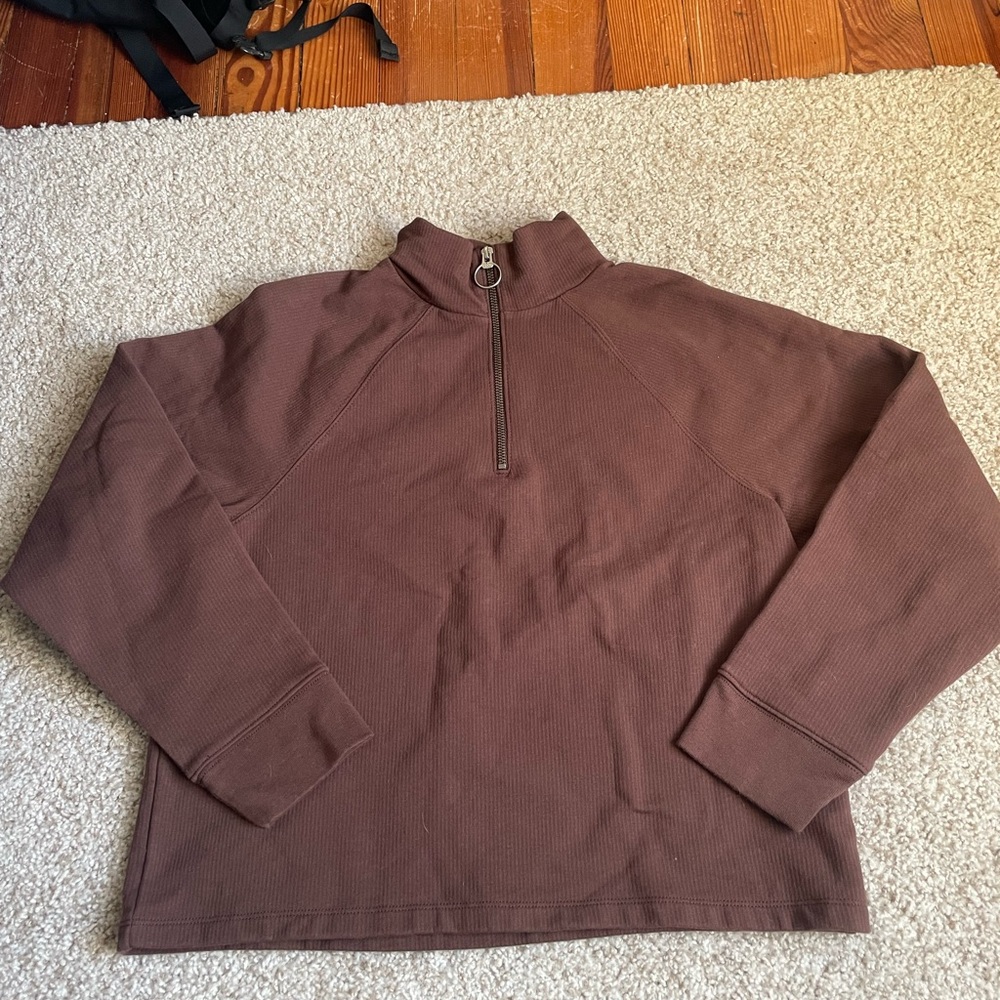 Madewell Brown Quarter Zip Sweater